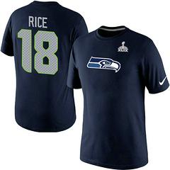 Mens Seattle Seahawks Super Bowl XLIX 18 Sidney Rice Name & Number T-Shirt Blue