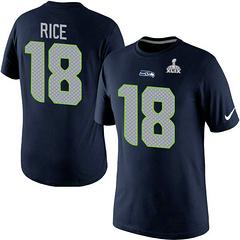 Mens Seattle Seahawks Super Bowl XLIX 18 Sidney Rice Pride Name & Number T-Shirt Blue