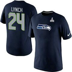 Mens Seattle Seahawks Super Bowl XLIX 24 Marshawn Lynch Name & Number T-Shirt