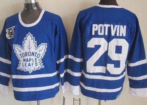 Toronto Maple Leafs #29 Felix Potvin Blue 75th CCM Throwback Stitched NHL Jersey