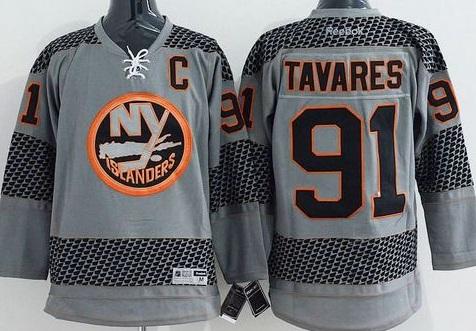 New York Islanders #91 John Tavares Charcoal Cross Check Fashion Stitched NHL Jersey