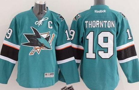 Youth San Jose Sharks #19 Joe Thornton Green Stitched NHL Jersey