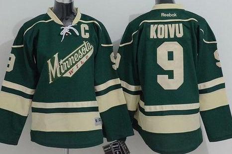 Youth Minnesota Wild #9 Mikko Koivu Green Stitched NHL Jersey