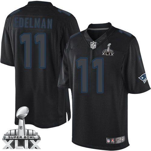 Nike New England Patriots #11 Julian Edelman Black Super Bowl XLIX Men's Stitched NFL Impact Limited Jersey