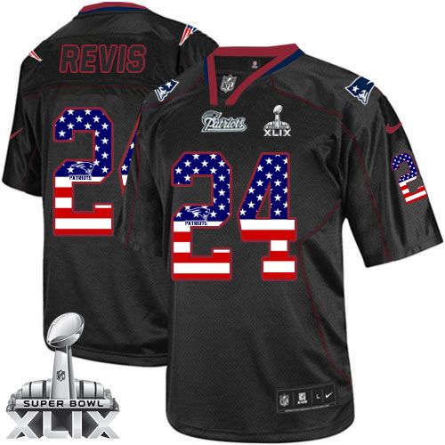 Nike New England Patriots #24 Darrelle Revis Black Super Bowl XLIX Men's Stitched NFL Elite USA Flag Fashion Jersey