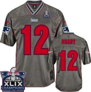 New England Patriots #12 Tom Brady Grey Super Bowl XLIX Champions Patch Men's Stitched NFL Elite Vapor Jersey