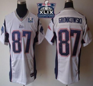 New England Patriots #87 Rob Gronkowski White Super Bowl XLIX Champions Patch Men's Stitched NFL Elite Jersey