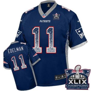 New England Patriots #11 Julian Edelman Navy Blue Team Color Super Bowl XLIX Champions Patch Men's Stitched NFL Elite Drift Fashion Jersey