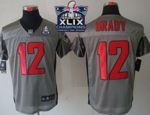 New England Patriots #12 Tom Brady Grey Shadow Super Bowl XLIX Champions Patch Men's Stitched NFL Elite Jersey