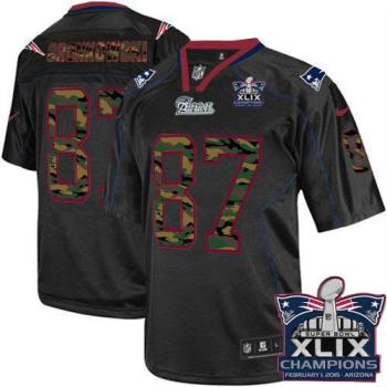 New England Patriots #87 Rob Gronkowski Black Super Bowl XLIX Champions Patch Men's Stitched NFL Elite Camo Fashion Jersey