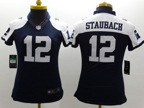 Women's Nike Dallas Cowboys #12 Roger Staubach Navy Blue Thanksgiving Throwback Stitched NFL Limited Jersey