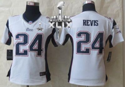Women's Nike New England Patriots #24 Darrelle Revis White Super Bowl XLIX Stitched NFL Elite Jersey