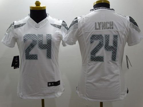 Women's Nike Seattle Seahawks #24 Marshawn Lynch White Stitched NFL Limited Platinum Jersey