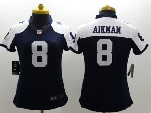 Women's Nike Dallas Cowboys #8 Troy Aikman Navy Blue Thanksgiving Throwback Stitched NFL Limited Jersey