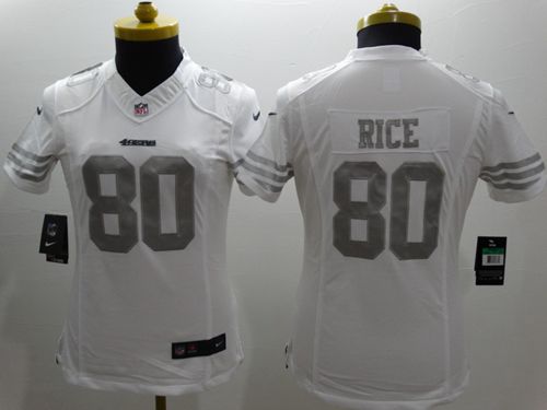 Women's Nike San Francisco 49ers #80 Jerry Rice White Stitched NFL Limited Platinum Jersey