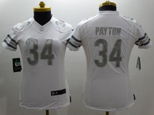 Women's Nike San Diego Chicago Bears #34 Walter Payton White Stitched NFL Limited Platinum Jersey