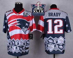 New England Patriots #12 Tom Brady Navy Blue Super Bowl XLIX Champions Patch Men's Stitched NFL Elite Noble Fashion Jersey