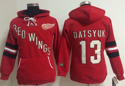 Women's Detroit Red Wings #13 Pavel Datsyuk Red Old Time Heidi NHL Hoodie