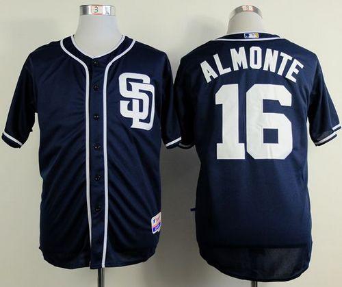 San Diego Padres #16 Abraham Almonte Dark Blue Alternate 1 Cool Base Stitched Baseball Jersey