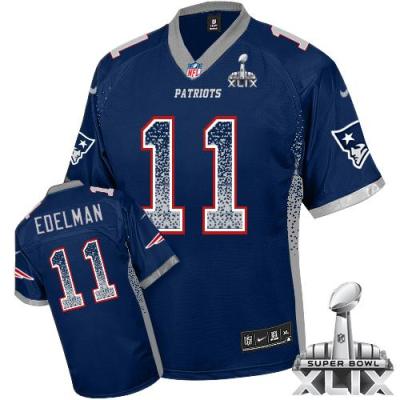 Nike New England Patriots #11 Julian Edelman Navy Blue Super Bowl XLIX Men's Stitched NFL Elite Drift Fashion Jersey