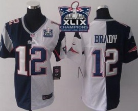 Women's New England Patriots #12 Tom Brady Navy Blue White Super Bowl XLIX Champions Patch Stitched NFL Split Jersey