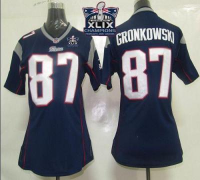 Women's New England Patriots #87 Rob Gronkowski Navy Blue Team Color Super Bowl XLIX Champions Patch Stitched NFL Jersey