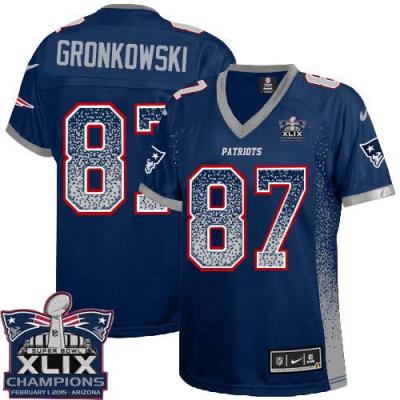 Women's New England Patriots #87 Rob Gronkowski Navy Blue Team Color Super Bowl XLIX Champions Patch Stitched NFL Drift Fashion