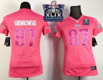 Women's New England Patriots #87 Rob Gronkowski Pink Sweetheart Super Bowl XLIX Champions Patch Stitched NFL Jersey
