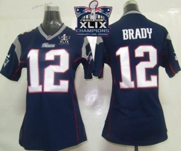 Women's New England Patriots #12 Tom Brady Navy Blue Team Color Super Bowl XLIX Champions Patch Stitched NFL Jersey