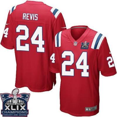 Youth New England Patriots #24 Darrelle Revis Red Alternate Super Bowl XLIX Champions Patch Stitched NFL Jersey