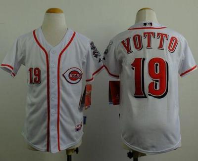 Youth Cincinnati Reds #19 Joey Votto White Cool Base Stitched Baseball Jersey
