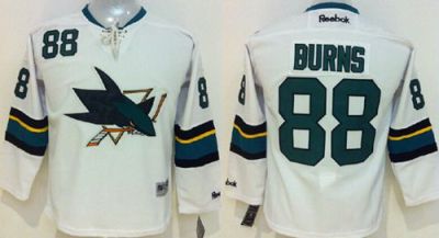 Youth Sharks #88 Brent Burns White Stitched NHL Jersey