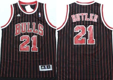 Chicago Bulls 21 Jimmy Butler Black Red Strip Revolution 30 Swingman NBA Jersey