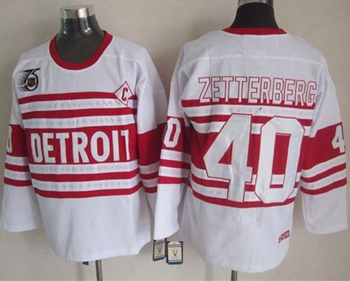 Detroit Red Wings #40 Henrik Zetterberg White 75TH CCM Stitched NHL Jersey