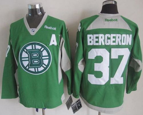 Boston Bruins #37 Patrice Bergeron Green St. Patrick's Day Practice Stitched NHL Jersey