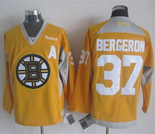 Boston Bruins #37 Patrice Bergeron Yellow Practice Stitched NHL Jersey