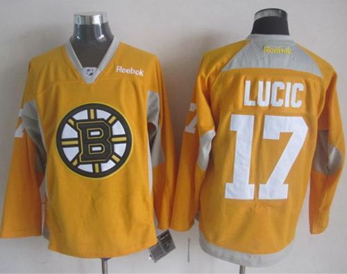 Boston Bruins #17 Milan Lucic Yellow Practice Stitched NHL Jersey