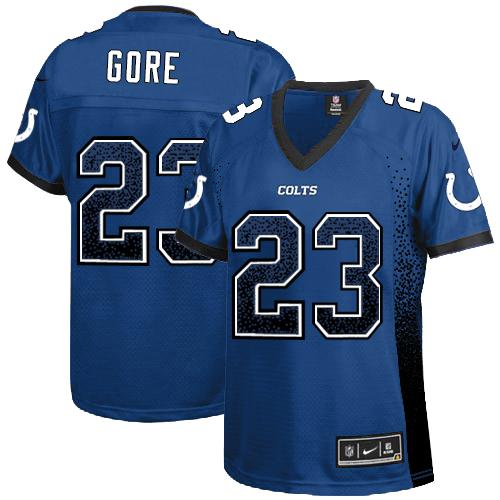 Women's Nike Indianapolis Colts #23 Frank Gore Royal Blue Stitched NFL Elite Drift Fashion Jersey