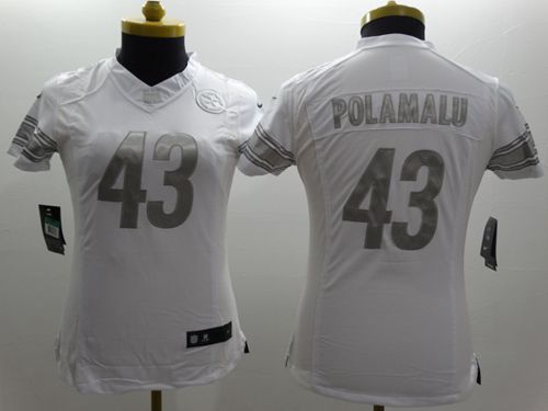 Women's Nike Pittsburgh Steelers #43 Troy Polamalu White NFL Limited Platinum Jersey