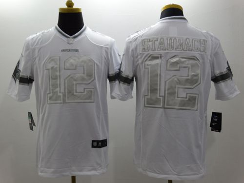 Nike Dallas Cowboys #12 Roger Staubach White Stitched NFL Limited Platinum Jersey
