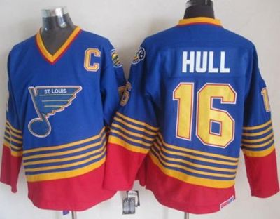 St. Louis Blues #16 Brett Hull Light Blue Red CCM Throwback Stitched NHL Jersey