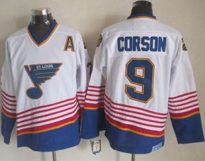St. Louis Blues #9 Shayne Corson White Light Blue CCM Throwback Stitched NHL Jersey