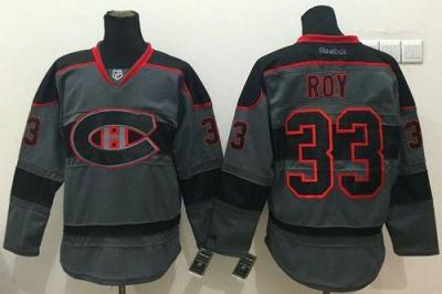 Montreal Canadiens #33 Patrick Roy Charcoal Cross Check Fashion Stitched NHL Jersey
