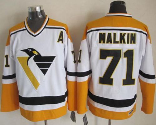 Pittsburgh Penguins #71 Evgeni Malkin White Yellow CCM Throwback Stitched NHL Jersey