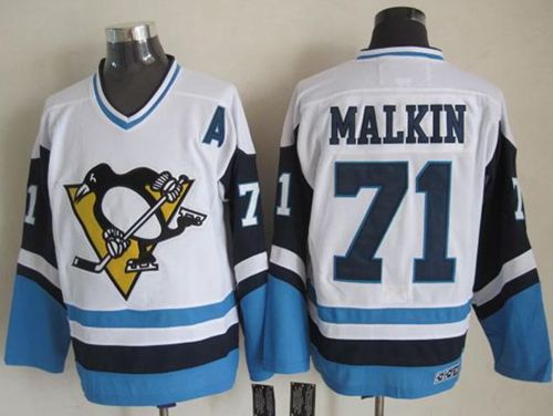 Pittsburgh Penguins #71 Evgeni Malkin White Blue CCM Throwback Stitched NHL Jersey