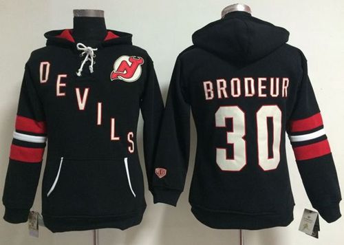 Women's New Jersey Devils #30 Martin Brodeur Black Old Time Heidi NHL Hoodie