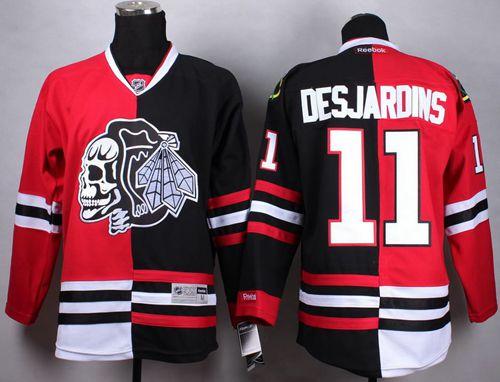 Chicago Blackhawks #11 Andrew Desjardins Red Black Split White Skull Stitched NHL Jersey