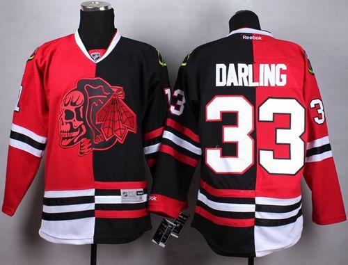 Chicago Blackhawks #33 Scott Darling Red Black Split Red Skull Stitched NHL Jersey