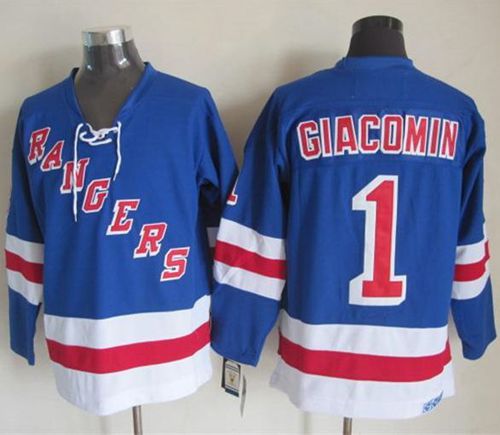 New York Rangers #1 Eddie Giacomin Light Blue CCM Throwback Stitched NHL Jersey
