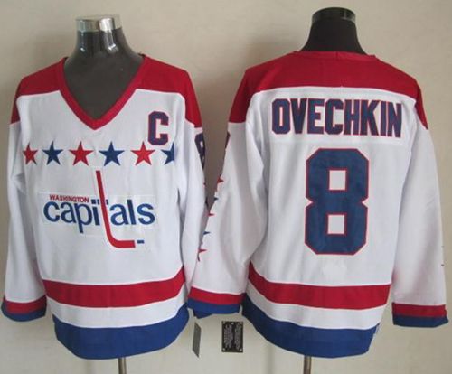 Washington Capitals #8 Alex Ovechkin White CCM Throwback Stitched NHL Jersey